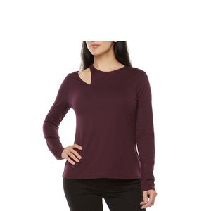 Cutout Shoulder Burgundy Long Sleeve Top